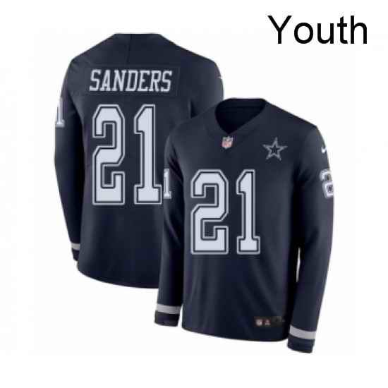 Youth Nike Dallas Cowboys 21 Deion Sanders Limited Navy Blue Therma Long Sleeve NFL Jersey